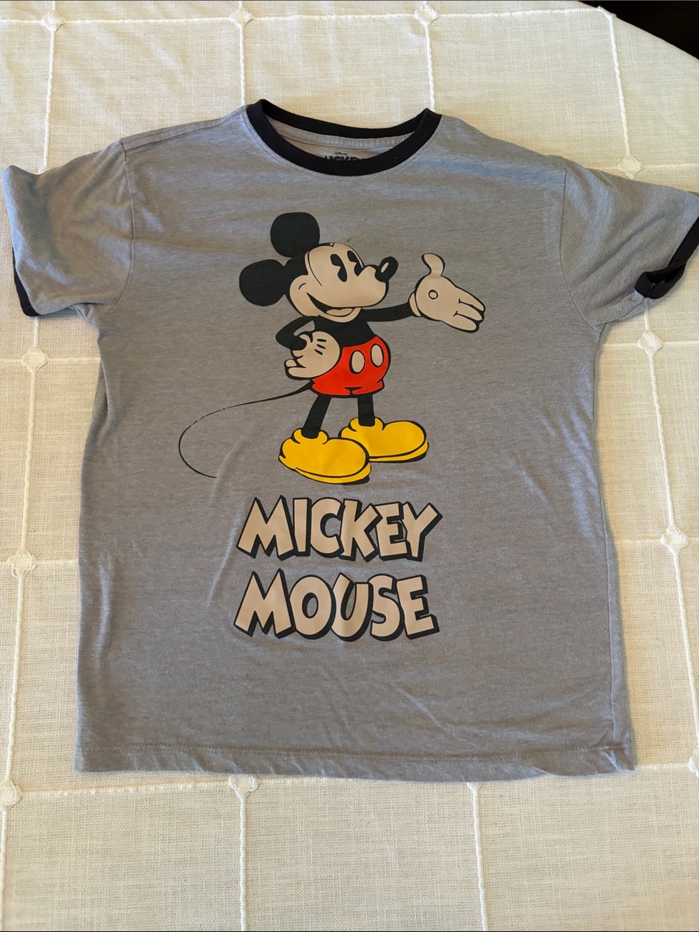 Disney Gray Mickey Mouse Graphic Tee with Black Trim